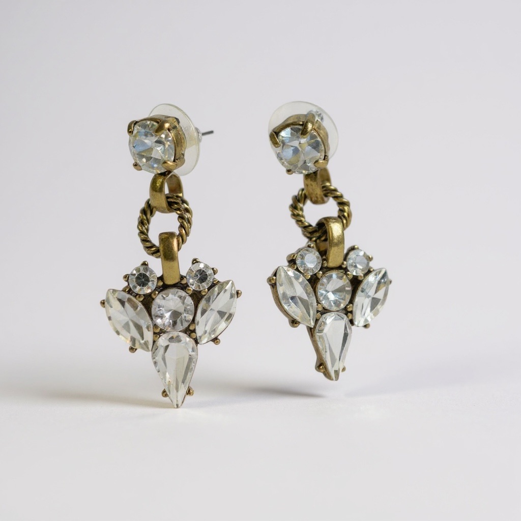 J Crew Gold Crystal Cluster Drop Stone Earrings 31$